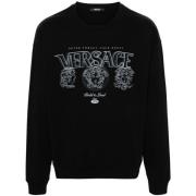 Versace Svart Logo Print Crew Neck Sweater Black, Herr