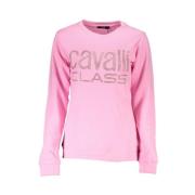 Cavalli Class Rosa Bomullssweatshirt med Strass Logo Pink, Dam