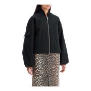 Ganni Oversized Bomberjacka Lätt Teknisk Twill Black, Dam