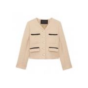 Tara Jarmon Tweed Kort Jacka med Pärlknappar Beige, Dam