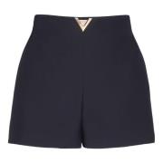 Valentino Garavani Blått Ull Silke Shorts V Guld Blue, Dam