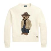 Ralph Lauren Räfflad Crew Neck Sweater Polo Bear Beige, Dam