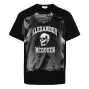 Alexander McQueen Svart Logotyptryck Bomull T-shirt Black, Herr