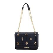 Love Moschino Kedja Sydd Eco-läder Väska Black, Dam