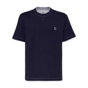 Brunello Cucinelli Blå Logo Broderade T-shirts och Polos Blue, Herr