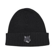 Maison Kitsuné Rävhuvud Beanie Mössa Svart Black, Herr