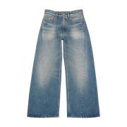 MM6 Maison Margiela Blå Wide Leg Jeans med Veckad Effekt Blue, Dam