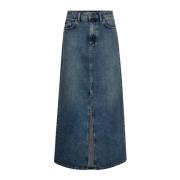 Co'Couture Elegant Denim Lång Slitskjol Blå Blue, Dam