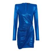 Balmain Draped jersey lamé klänning Blue, Dam