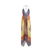 Etro Gul Silke Twill Asymmetrisk Klänning Multicolor, Dam