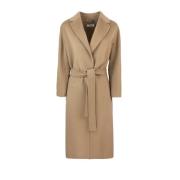 Max Mara Studio Midi Wrap Coat i ren ull Brown, Dam