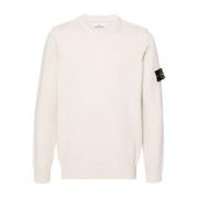 Stone Island Off-White Stickad Crew Neck Sweater White, Herr