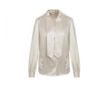 Saint Laurent Vit Sidenskjorta Spetskrage Beige, Dam