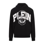 Philipp Plein Svart Skull Print Hoodie Black, Herr