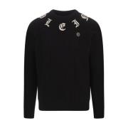 Philipp Plein Svart Ull Cashmere Crew-Neck Tröja Black, Herr