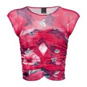 Pinko Hibiskusblommönstrad Crop Top Pink, Dam