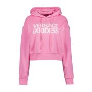 Versace Hoodie Goddess Sweatshirt Kort Logo Print Pink, Dam