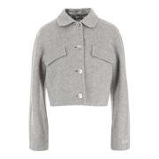 Versace Grå Ull Kashmir Jacka Crop Modell Gray, Dam