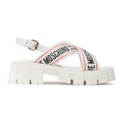 Love Moschino Vit Sandal med Bandremmar och Logotyp Text White, Dam