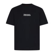 Ermenegildo Zegna Svart Bomull Crew Neck T-shirt Black, Herr