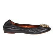 Lanvin Svarta Läderballettflats med Guldspänne Black, Dam