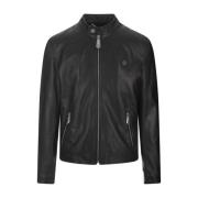 Philipp Plein Svart Läder Bikerjacka Black, Herr