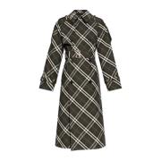 Burberry Rutig Mönster Trenchcoat Green, Dam