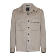 Ermenegildo Zegna Kashmir Bowlingkrage Overshirt Beige, Herr