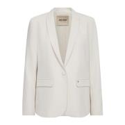 MOS MOSH Feminin Blazer med V-ringning och Ficklock White, Dam