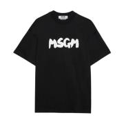 Msgm Bomull Jersey Logo Print T-shirt Black, Herr