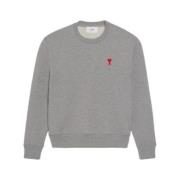 Ami Paris Hjärtmönster Rund Hals Sweatshirt Gray, Herr