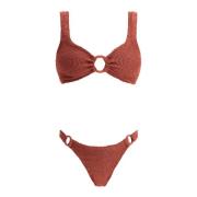 Hunza G Rynkad Metallisk Bikini Set med Ringar Brown, Dam