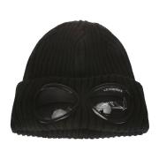 C.p. Company Merino Wool Goggle Beanie Hat Black, Herr