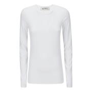 Róhe Ribbad Bomull Långärmad T-shirt White, Dam