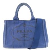 Prada Vintage Pre-owned Canvas handvskor Blue, Dam