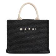 Marni Liten tote raffia-effekt tyg Black, Dam