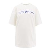 Giorgio Armani Vit Crew-neck T-shirt med Monogram Broderi White, Dam