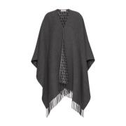 Valentino Grå Iconograhe Ull Silke Poncho Gray, Dam