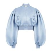 Nina Ricci Blå Satin Cropped Bomberjacka Blue, Dam