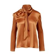 Alberta Ferretti Bronssiden V-ringad Blus Brown, Dam