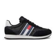 Tommy Jeans Svart Textil Sneaker Korg Patchad Logotyp Black, Herr