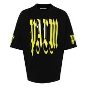 Palm Angels Gothic Lettering Tryckt T-shirts och Polos Black, Herr