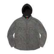 Supreme Houndstooth Flannel Hooded Shirt Black Gray, Herr