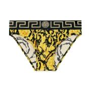 Versace Stretch Bomullsslip med Barocco Print Yellow, Herr