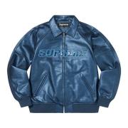 Supreme Silver Surfer Läder Varsity Jacka Blå Blue, Herr