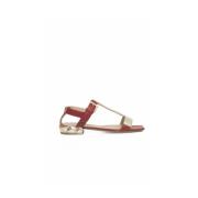 Cerruti 1881 Röd Läder Sandal Låg Klack Spänne Red, Dam