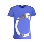 Trussardi Tryck Logo Rund Hals T-Shirt Blue, Herr