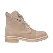 Alma EN Pena Studded Leather Lace-Up Boot Beige, Dam