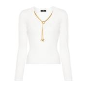 Elisabetta Franchi Vit Tröja med Halsband Ribbstickad White, Dam