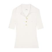 Courrèges Vit Ribbad Broderad Polotröja White, Dam